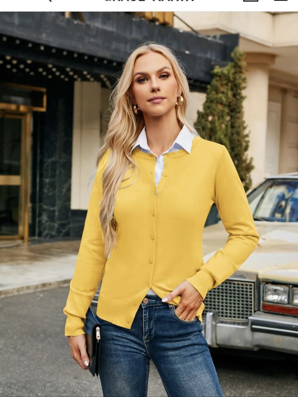 Grace Karin Yellow Button-Front Women's Cardigan Sz.L NWT